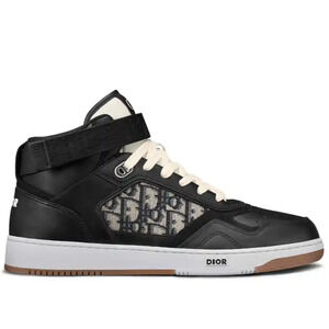 Dior Mens B27 Uptown Black Leather Oblique High Top Flat Trainer Sneakers 44 11